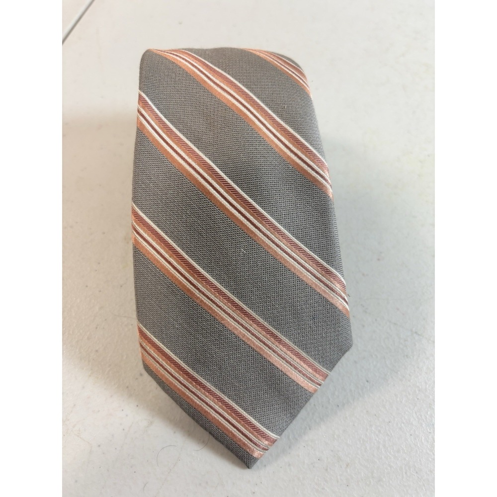 Michael Kors Neck Tie Gray Orange Stripe Repp‎ Geometric Silk